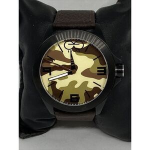 Eleven Eleven Unisex Brown Leather Analog Camo Dial Quartz Wrist Watch LJ439